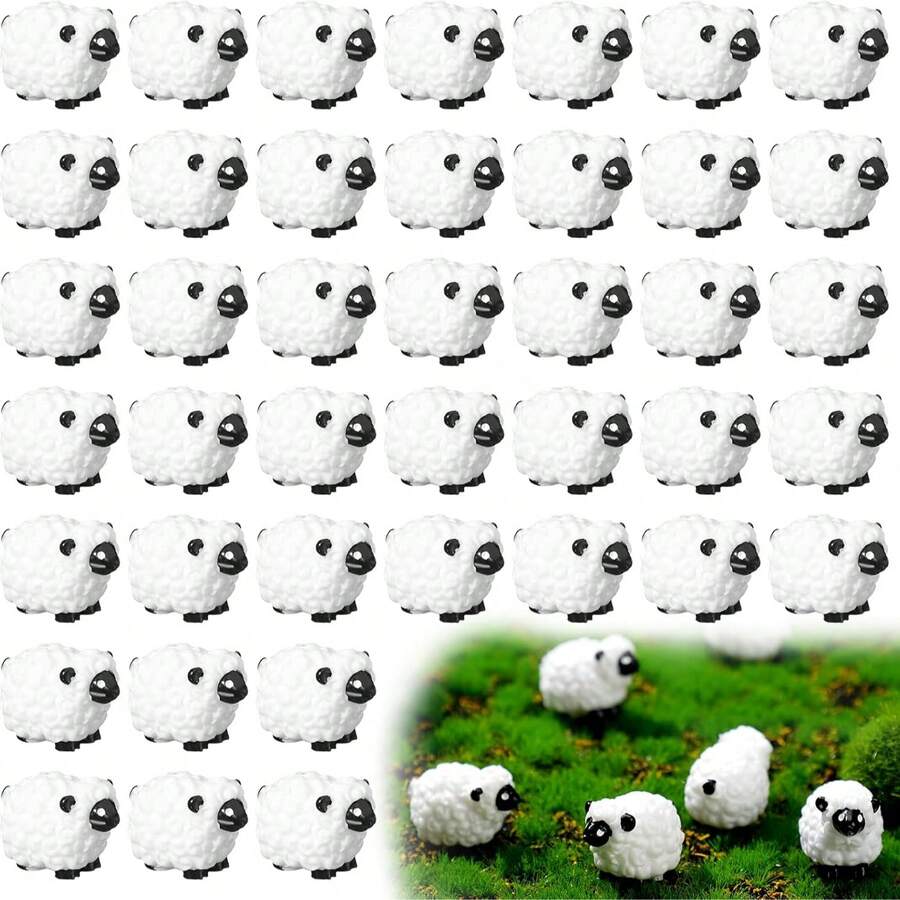 1/5/10pcs Mini Resin Sheep Figurines, White Lamb Cute Animal Sculptures, Suitable For Landscape Decor, Fairy Garden, DIY Decoration, Cake Topper, Applicable For Eid Al-Adha, Easter, Birthday Decoration - Multicolor - View 1