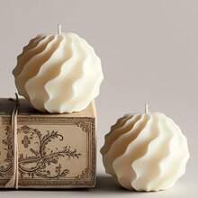 Bộ 2 nến thơm hình cầu lượn sóng màu trắng sữa, làm thủ công từ sáp đậu nành, không khói, trang trí nhà cửa tối giản, quà tặng sinh nhật và tân gia. - Nến hình cầu gợn sóng - Xem 6