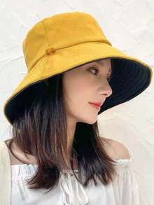 多功能双面纯色渔夫帽，女士时尚帽，大帽檐防晒，适合春夏、通勤、海滩、度假等场合。 - 彩色 - 查看 7