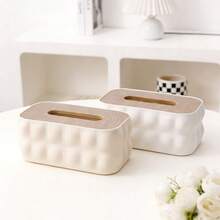 1个带盖长方形纸巾盒套，现代木质餐巾纸架，松木盖，纸巾盒收纳架，适用于家庭、汽车、办公室、浴室梳妆台、桌面、卧室 - 彩色 - 查看 2