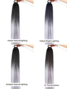 Tóc giả đuôi ngựa bện 26 inch (có dây chun), tóc nối đuôi ngựa ombre đen sang xám, tóc thẳng dài, mềm mại và tự nhiên dành cho nữ, được làm từ sợi chịu nhiệt cao. - Nhiều màu - Xem 7