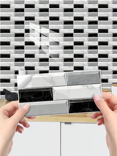 OUTANA Set Of 10 PVC 3D-Effect Self-Adhesive Tile Wallpapers. Waterproof And Moisture-Resistant With Easy-To-Apply And Peel-Off Vinyl Backing. White And Gray Marble Self-Adhesive Wall Decals That Are Easy To Clean And Can Be Cut To Size. Perfect For Bedrooms, Living Rooms, Bathrooms, Backsplashes, Home Decor, Kitchen Walls, Room Decorations, And Spring Decorations-Give Your Home A Fresh New Look. Lama Decorative Stickers, Perfect As Birthday Or Graduation Gifts