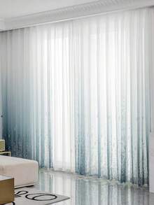 Cortina traslúcida con degradado azul nórdico, elegante y de lujo, con ganchos multifunción en la parte superior, adecuada para sala de estar, dormitorio, estudio, balcón, ventana de bahía, entrada y decoración del hogar en apartamento - Azul y blanco - Ver 7