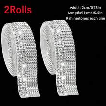 1Roll/2Rolls Self-Adhesive Rhinestone Stickers, For DIY Decoration, Glitter Ribbon Stickers With Rhinestones, Can Be Used For Craft Making, Home Decor/Gift Decoration (Length 91cm) - Silver - View 17