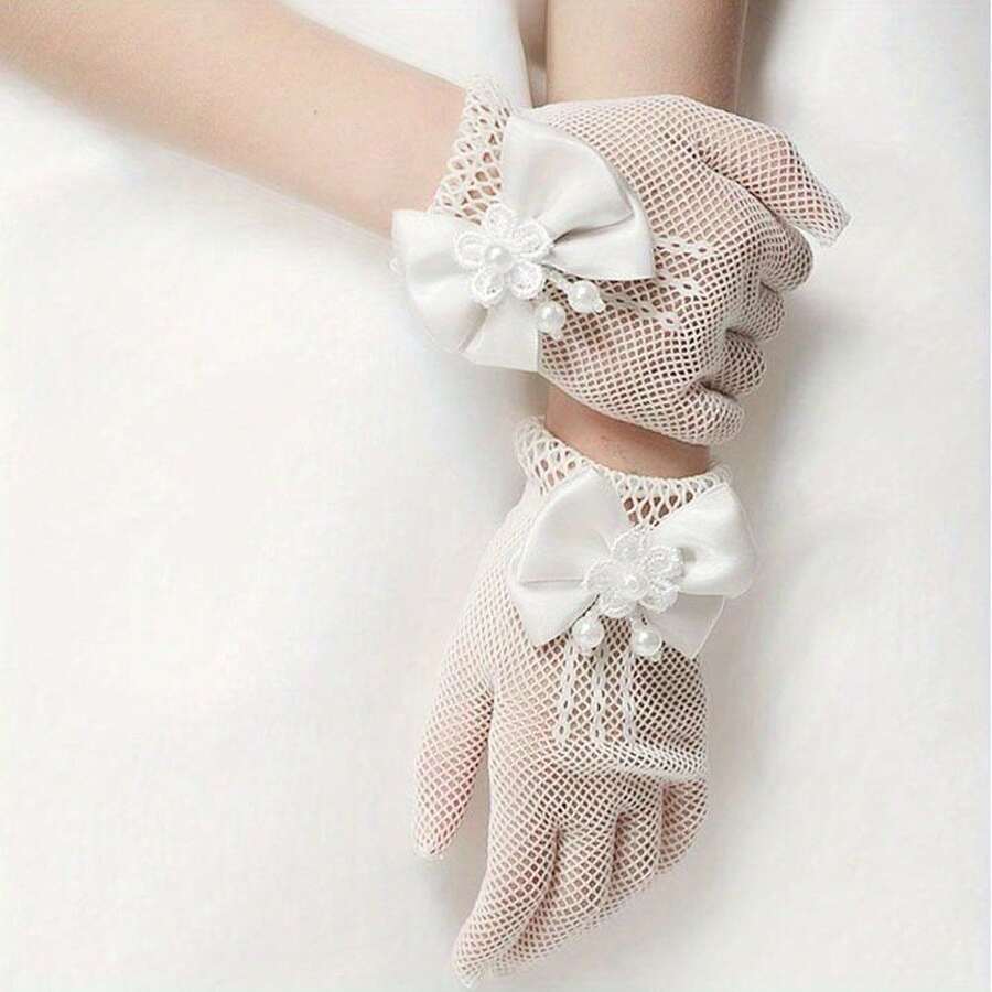 Mesh Bow Glove Dress Accessories Gloves Gloves Princess Cream Lace Fishnet Gloves Ceremony Parts - Multicolor - View 1