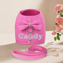 Bộ dây đeo và dây dắt chó bằng lưới họa tiết nơ kim cương sang trọng, được thiết kế riêng theo yêu cầu, kèm dây đeo ngực cá nhân hóa với lớp lót thoáng khí. - Nhiều màu - Xem 25