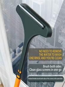 1pc Double-Sided Window Cleaning Brush And Squeegee, Suitable For Cleaning Screens, Windows, Glass, Bathroom Walls And Desktops, Home Window Cleaning Tool, No Scraper Needed, Long Handle For Wet And Dry Use, Multi-Functional Grid Window And Glass Cleaner, Essential For Home Cleaning - Window Screen Brush - View 2
