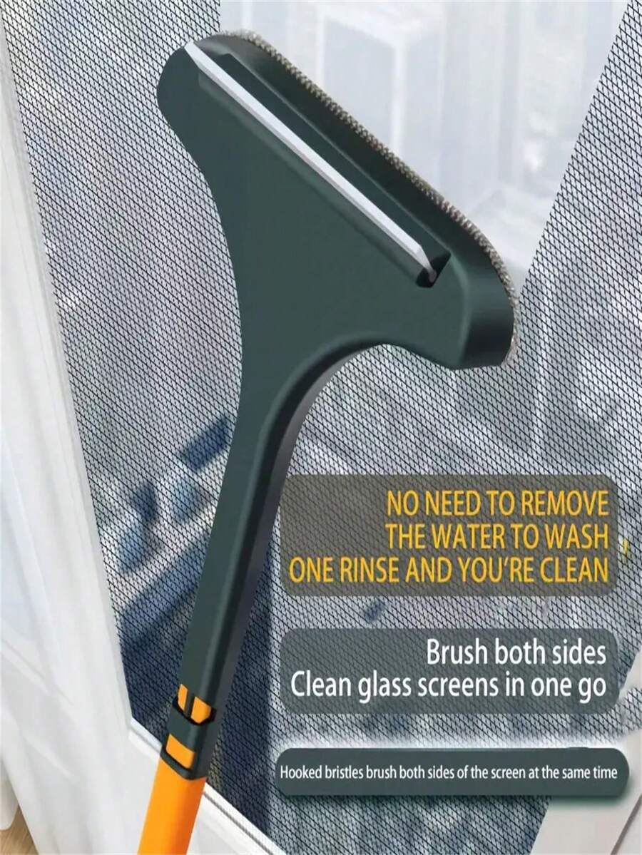 1pc Double-Sided Window Cleaning Brush And Squeegee, Suitable For Cleaning Screens, Windows, Glass, Bathroom Walls And Desktops, Home Window Cleaning Tool, No Scraper Needed, Long Handle For Wet And Dry Use, Multi-Functional Grid Window And Glass Cleaner, Essential For Home Cleaning