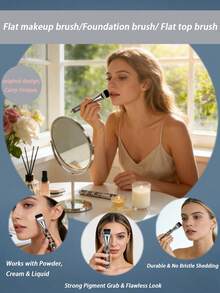 Luxury Rhinestone Makeup Brush Flat Top Foundation Brush Handmade Bling Design Soft Dense Bristles Beauty Tool For Women Birthday Gift Self-Use, Soft Dense Bristles Streak-Free Liquid Foundation Brush - Multicolor - View 3