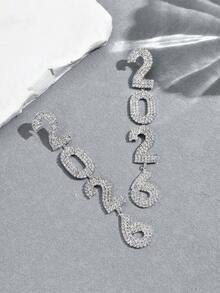 1 Pair Summer Casual Rhinestone 2026 Tassel Earrings, Fashion Earrings With Rings, Luxury Elegant Earrings For New Year Party - Silver - View 3