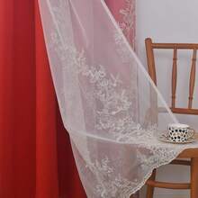 1片装现代简约遮光花卉藤蔓刺绣薄纱窗帘面料，适用于客厅、卧室、书房，装饰效果极佳，遮光效果出色。 - 紅色 - 查看 6