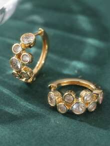 Pendientes de circonita cúbica con bisel de burbujas de lujo, pendientes de combinación de circonita cúbica redonda, pendientes de circonita cúbica brillante, pendientes de oro - Dorado - Ver 2
