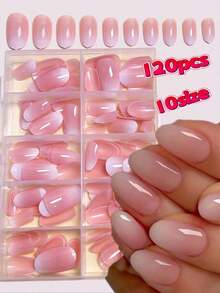 120pcs Minimalist French Style Rectangular Fake Nails, Upgrade Your Manicure Style, Suitable For Women And Girls DIY Nails, Press-On Nails, Nail Art Supplies, Nail Stickers - 多色 3 - 查看 7