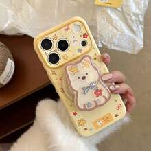 GUCADI 柠檬黄磁性闪粉+星星闪粉狗狗摇晃磁性手机壳,适用于 17 Pro Max、16 英寸奶油黄小狗磁性手机壳、15 英寸软壳、17 英寸可爱、个性化、创意、几何、韩式、卡通风格、小众、ins 风格 - 檸檬黃 - 查看 8