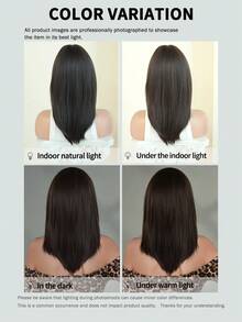Dark Brown Layered Wig For Women 18 Inch Elegant Shoulder Length Straight Wig With Bangs, Natural Looking Soft Heat Resistant Fluffy Glueless Synthetic Fiber Wig For Daily Wear, Beginners Wigs Accessories, Mother's Day Gifts - 深棕色 - 查看 6