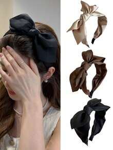 3条装女士时尚缎面蝴蝶结发带，适合日常佩戴，居家、洗脸、上学、海滩、办公、派对、生日、返校、新年、母亲节等场合。 - 彩色 - 查看 9