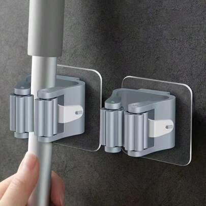 1/3/5pcs No Drill Mop Holder, Strong Adhesive Mop Clip, Wall Mounted Mop Hanger, Space Saving Bathroom Hooks, Fixed Broom Storage Rack, Suitable For Bathroom, Kitchen And Garden