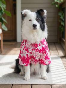 夏季狗狗休闲衬衫 - 透气轻便的狗狗夏季服装，适合小型、中型和大型犬，全印花狗狗服装 - 热带花卉图案 - 彩色 - 查看 4