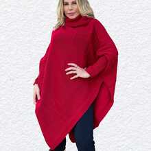 Blusa Plus Size 38 a 46 Poncho Tricô Feminino Outono Inverno - Vermelho - Visão 6