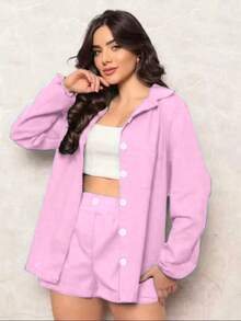 Combination Set Consisting Of A Long-Sleeved Top And Shorts. - Baby Pink - View 1