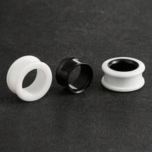 2 piezas Túneles de oreja de silicona y acero inoxidable, material mixto, dilatadores de doble reborde, aros de perforación huecos - redondo - Ver 6