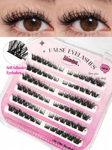 Asiteo 72pcs D Curl Self Adhesive Lashes,3D Fluffy Wispy Individual Fake Lashes Faux Mink Lashes,No-Glue Lashes, For Beginners Eye Makeup DIY Pre Glued Lashes - D - View 1
