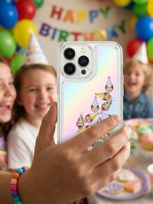 Funda de teléfono personalizada con foto facial, gorro de fiesta de cumpleaños personalizado con patrón triangular y forma de cara, funda de protección para teléfono, funda de teléfono transparente iridiscente personalizable con foto y texto, regalo de cumpleaños único, adecuado para familia y amigos. - Multicolor - Ver 26