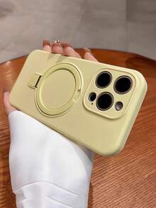 磁吸式单件装奢华磨砂硅胶隐形指环支架手机壳，兼容 16/15/14/13/12/11 Pro Plus Max，支持无线充电，防水，防震，防摔，防刮花 - 乳黃色 - 查看 5