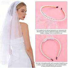 1 pièce Serre-tête avec voile de faux perles, design multicouche en maille léger et transparent, serre-tête et voile 2-en-1, style vintage à bordure multicouche, serre-tête de faux perles élégant qui met en valeur la forme du visage et reste bien en place, parfait pour les mariées, les enterrements de vie de jeune fille, les cérémonies de mariage et les séances photo, les festivals, les anniversaires - Multicolore - Voir 4