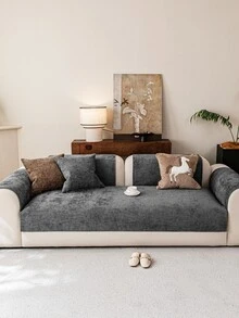 1pc Solid Color Chenille Sofa Cushion Cover, Minimalist Starry Floral Pattern, Anti-Slip Anti-Scratch Sofa Protector, Home Decor For All Seasons, Fits 1/2/3/4 Seater Sofa - Dark Grey - View 7