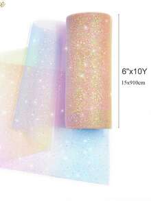 Glitter Rainbow Tulle Rolls 6 Inch X 10 Yards Rainbow Fabric Pink Glitter Tulle Ribbon Roll For Table Runner, Table Skirt, Chair Sash, Sewing Crafting Birthday Baby Shower Wedding - Multicolor - View 6