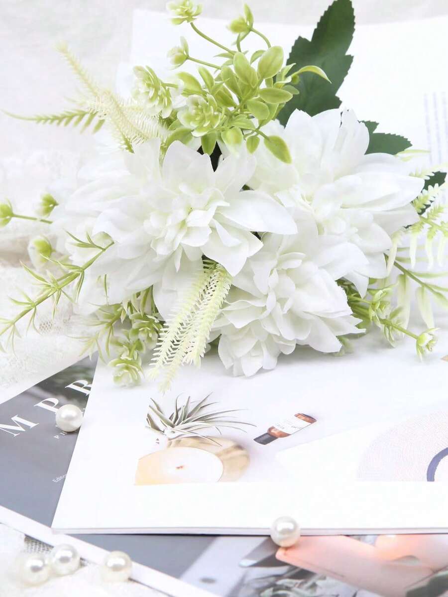 5 Hastes de Bouquet de Margarida Gerbera, Flores Artificiais para Casamento, Casa, Jardim, Exposição, Escritório, Decoração de Mesa de Jantar (Vaso Não Incluído) - Branco - Visão 1