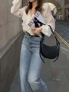 DEEKA 女士纯色层叠荷叶边衬衫，春夏新品 - 米色 - 查看 3