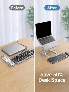 Foldable Height Adjustable Laptop Stand With Cooling Pad, Suitable For Phones, Books, Ergonomic Design, Anti-Slip Rubber Pads, Suitable For Home, Office, Travel, Bedside, Portable Multi-Functional Laptop And Tablet Stand, Foldable And Easy To Store - Multicolor - View 8