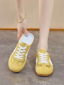 Shoes Giày thể thao đế bệt thoáng khí mùa hè cho nữ, giày buộc dây kiểu retro, giày đi bộ đế bằng nhẹ, chống trơn trượt. - Màu vàng - Xem 4