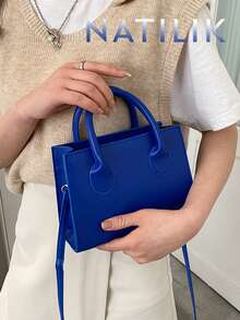 Solid Color Pu Handbag Casual Mini Square Bag For Commute Outdoors Fashion Crossbody Shoulder Bag Small Candy Color Crossbody Bag .Double Handle Bag. - 彩色 - 查看 4