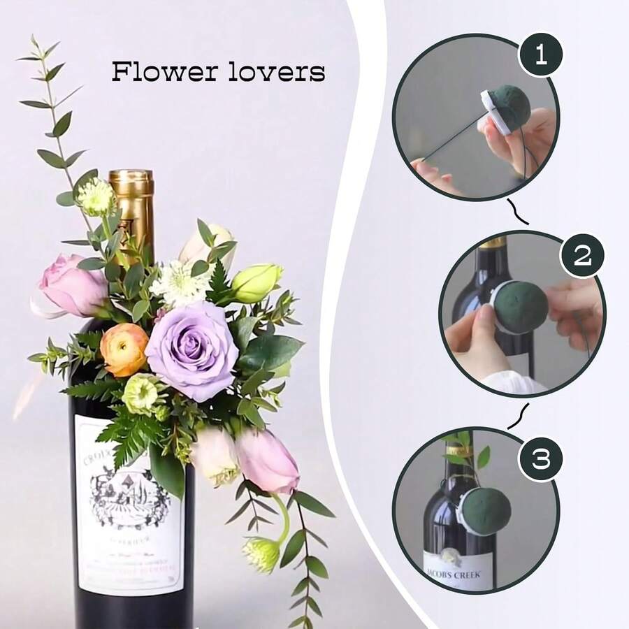 12个装婚礼酒瓶花泥支架，圆形耐用花泥块，带绿色铁丝，可用于花束摆放、餐桌布置、婚礼酒瓶装饰 - 均碼 - 查看 1