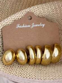 Set di 6/18 orecchini alla moda, orecchini multipli, realizzati in materiale di resina ABS con placcatura in oro UV non sbiadente - Dorato - Visualizzare 6