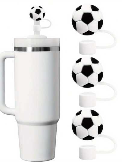 5pcs/3pcs Reusable Silicone Cartoon Football Straw Toppers, Decorative Straw Caps, Suitable For Parties And Gatherings With Friends