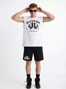 Voidago Men's Casual Graphic Print Round Neck Tank Top And Drawstring Waist Shorts Set - White - View 8