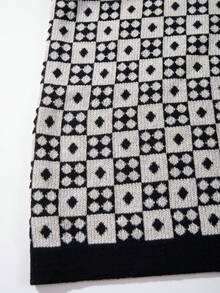 Men's Casual Geometric Pattern Loose Fit Polo Shirt, Business Stylish Short Sleeve Knit Top, Spring/Summer - Black - View 7