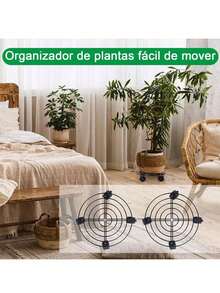 2 Soportes De Base De Maceta De Metal Con Ruedas De Rotación - Negro - Ver 4