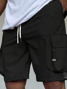 Men's Cool Multi-Pocket Design With Drawstring Accent, Straight Leg Flattering Cargo Shorts,Bermuda Shorts - Black - View 5