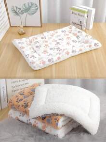 1pc Milk White Paw Print Coral Fleece Thick Warm Pet Mat, Suitable For Small To Medium Cats And Dogs, 4-Season Use - White - View 10