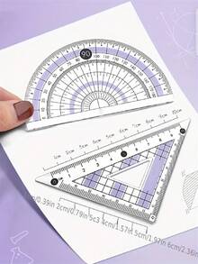 8pcs Upgraded Geometry Ruler Set, Protractor, Triangular Ruler, Compass, Math Teaching Tools, Drawing Learning Stationery, Math Instruments - Sets - View 5