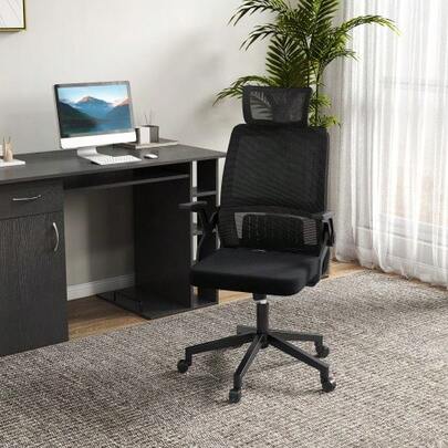 Ergonomic Adjustable Office Chair With Headrest And Armrests; Height-Adjustable Computer Chair With Swivel And Rocking Function