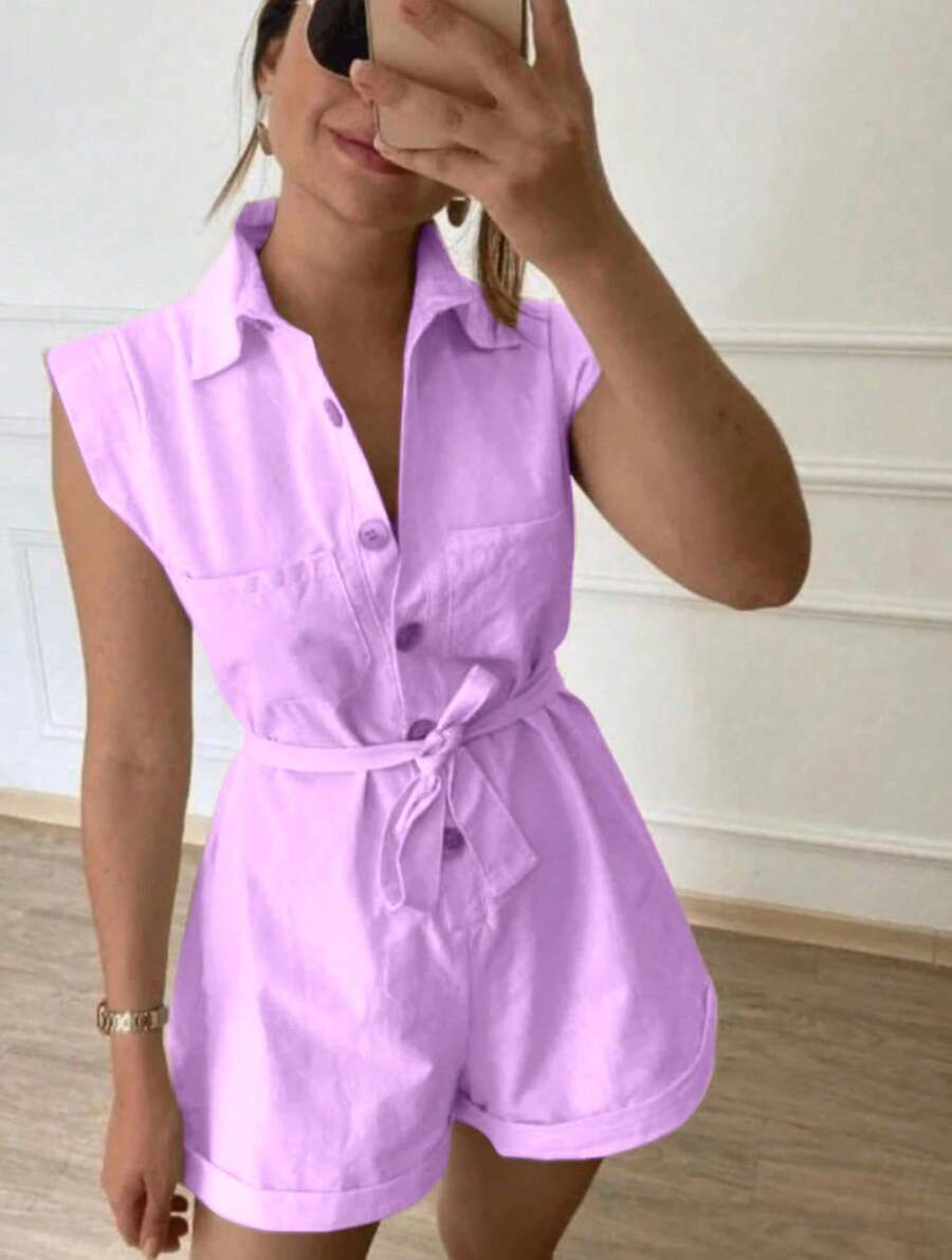 Women's Clothing/ Jumpsuit/Headband/Linen - 淡紫色 - 查看 1