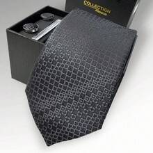 DOZE GOLDEN Premium Quality Traditional Tie Set For Events And Weddings. - 5 puntos negros - Ver 3