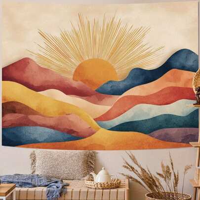 Tranh treo tường Mandala phong cách Bohemian họa tiết bình minh, tranh vải treo tường hiện đại trang trí phòng ngủ, cờ trang trí phòng, tranh treo tường, tranh nghệ thuật treo tường, đồ trang trí nhà cửa, đồ dùng trong phòng, cờ trang trí phòng, tranh treo tường.