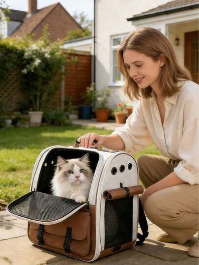 Portable Outdoor Pet Carrier, Cat-Friendly Non-Deformable Large Capacity Breathable Cat Backpack